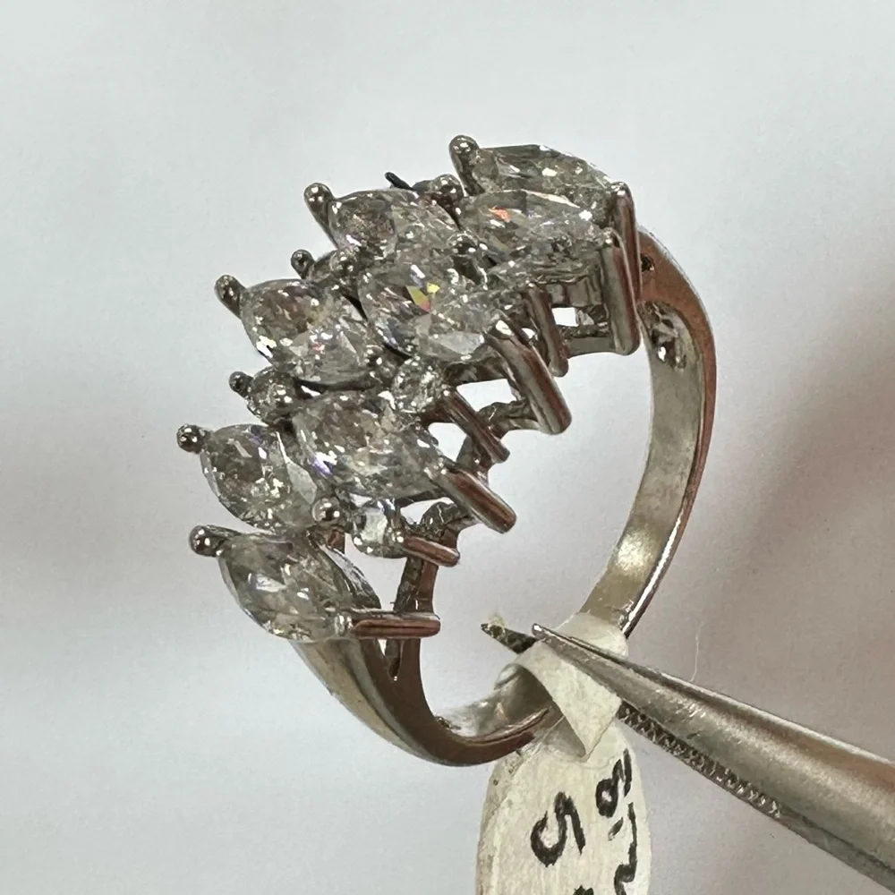 Silver Tone White Crystal Marquise Multi-Stone Ring